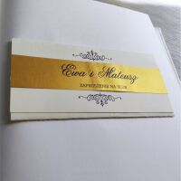Personalizowane zaproszenie Ślubne na Wesele glamour kremowo złote