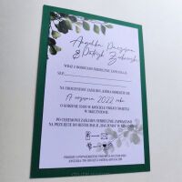 Personalizowane jednostronne zaproszenie Ślubne na Wesele butelkowa zieleń liście