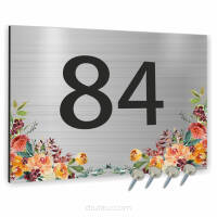 Cyfry na dom NUMER DOMU SREBRNE z kwiatam aluminium 3D 30x20cm dibond