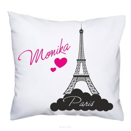 Poduszka z imieniem na prezent z nadrukiem Wieża Eiffla Paryż