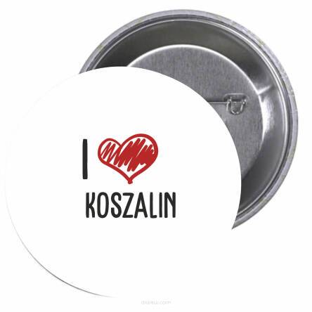 Przypinki buttony I LOVE KOSZALIN znaczki badziki z grafiką