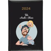 Kalendarz książkowy 2024 A5 tygodniowy z nadrukiem uv TATA AMELKI I STASIA